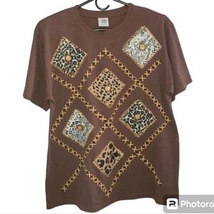 CESUCCI embellished tee shirt 🤎vtg 1995 shoulder‎ pads within